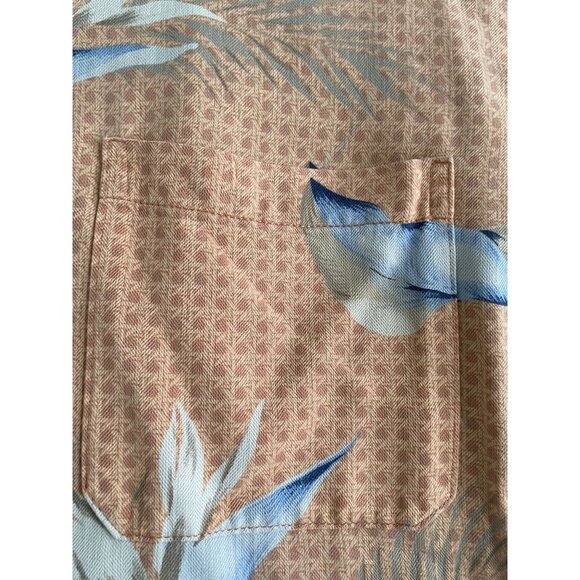 Islanders Mens Washable Silk Hawaiian Shirt Feather Print Small Tear Mended M - Picture 7 of 9